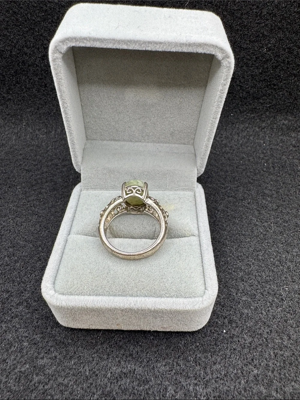 Sterling Silver Filigree Ring with Green Gemstone